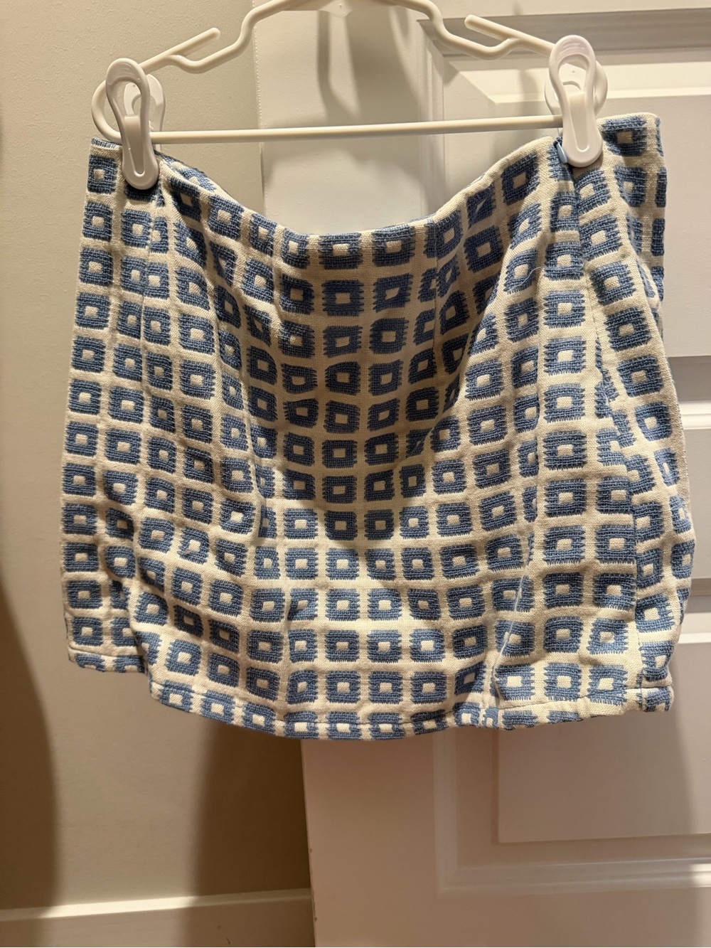 Vtg Cotton Retro Style Blue and White Geometric Knit Mini Skirt Sz 27